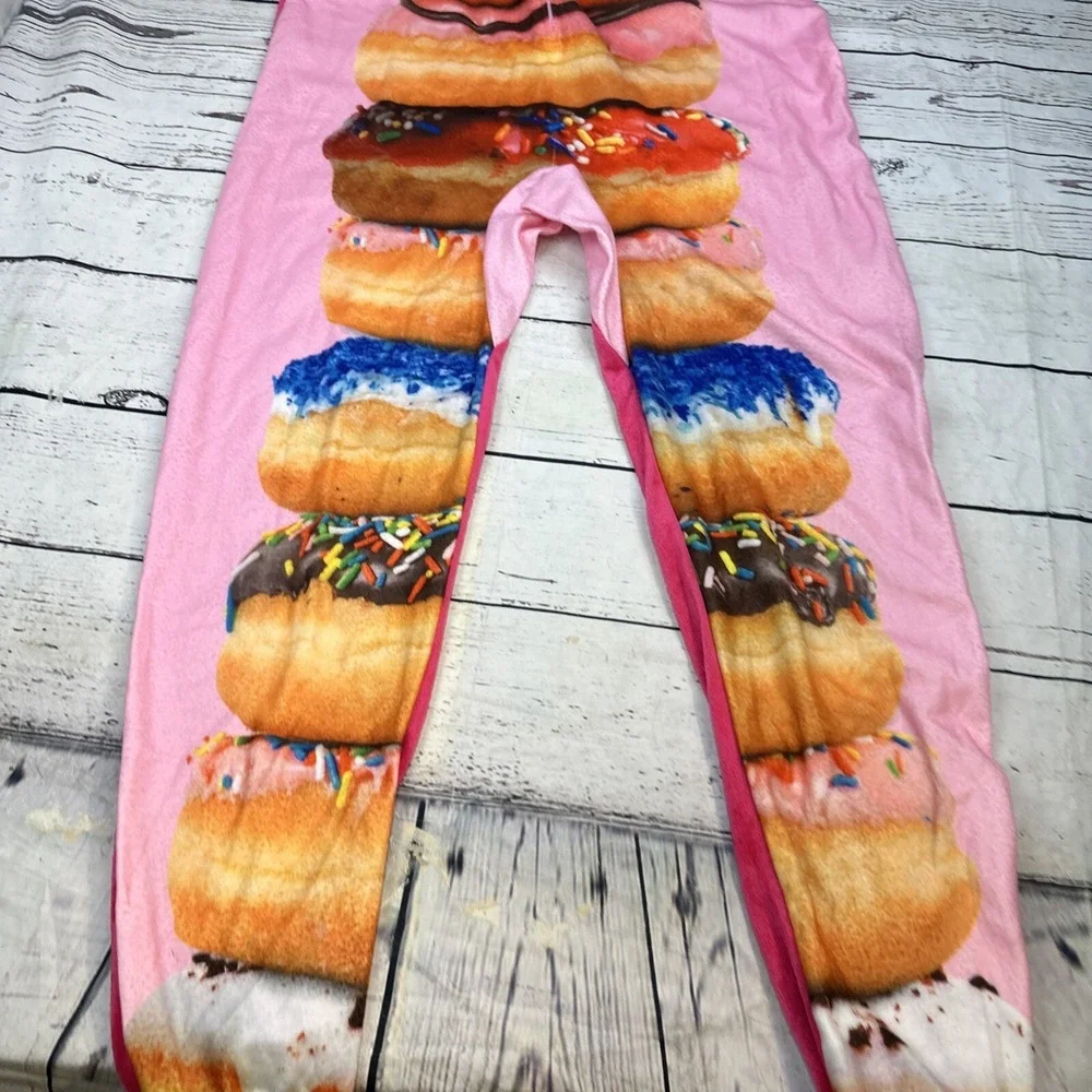 Faded Glory Womens Pink Doughnut Hooded 1 Piece Fleece Pajamas Union Suit Large